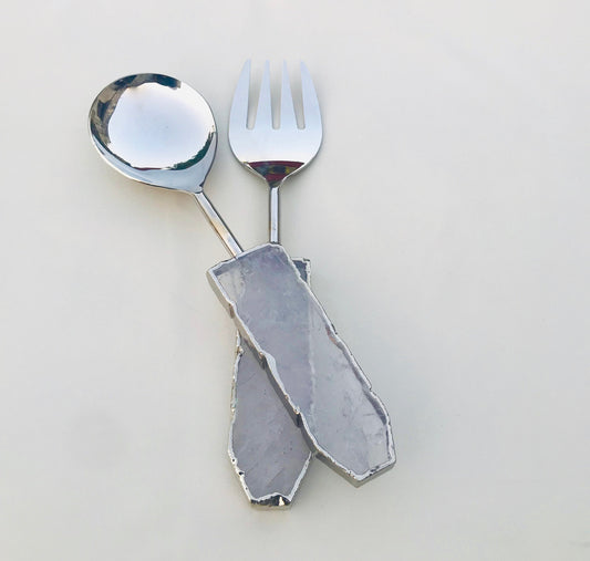 Clear Quartz Agate Salad Server - Set of 2-1