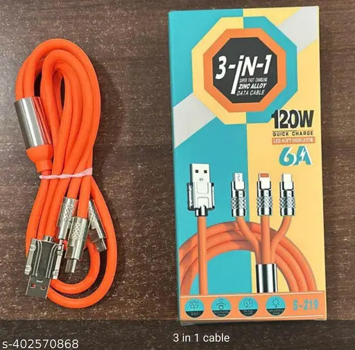 3 in 1 superfast charging zinc alloy Data Cable