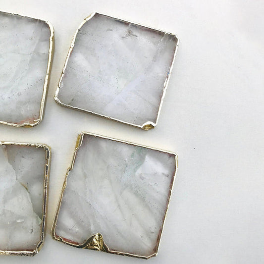 Clear Quartz/Gemstone/Semi-precious stone/Agate - Set of 4 large coasters/Personalised Momentos-1