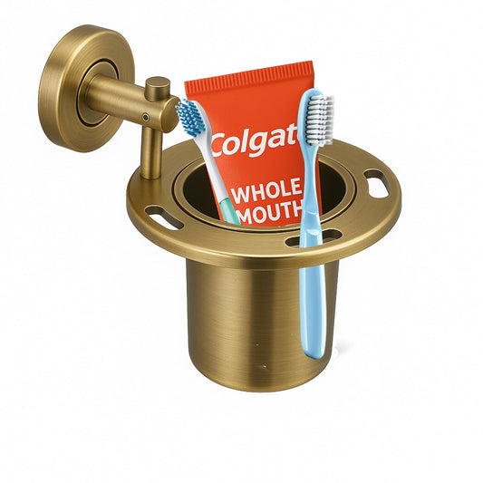 Fossa Brush Holder – Stainless Steel Wall Mounted Tumbler & Toothbrush Holder for Bathroom | Rustproof Organizer & Bathroom Accessories Set | Gold Matte Finish-0