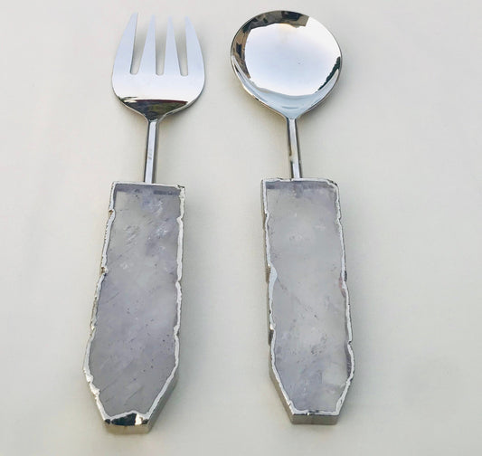 Clear Quartz Agate Salad Server - Set of 2-0