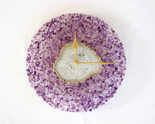 10" Diameter Large Purple Crystal White Agate Wall Clock-0